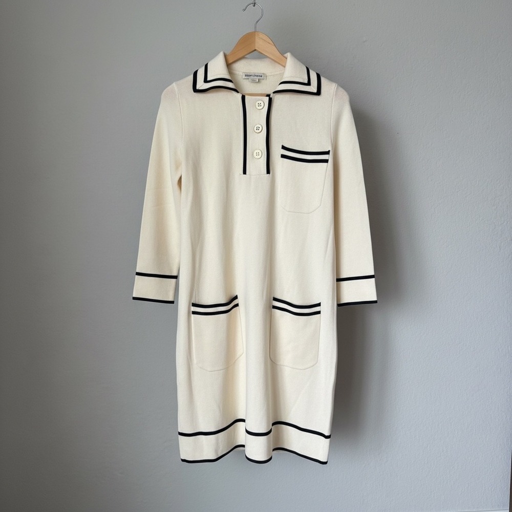 Tuckernuck Eleonora Cream Contrast Black Piping Knit Sweater Dress Size Medium